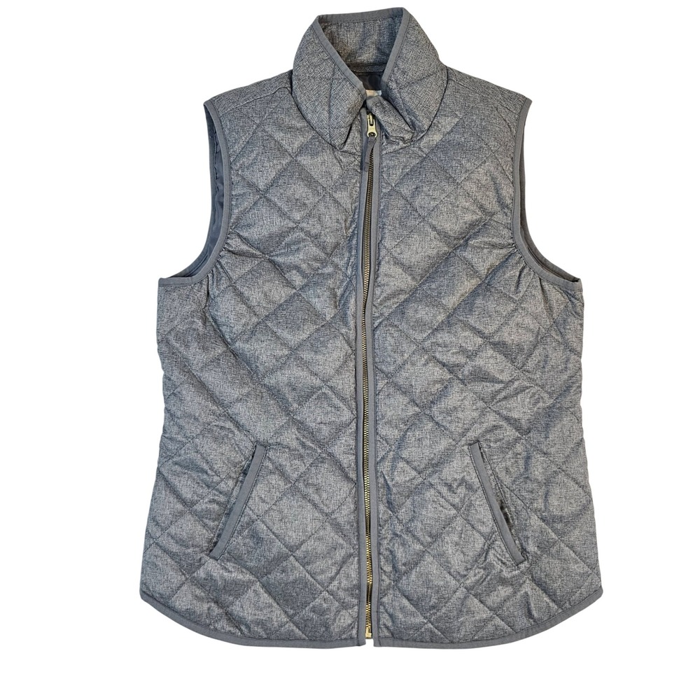 Old Navy Womens Quilted Puffer Vest Gray Full Zip Stand Collar Size M Heathered